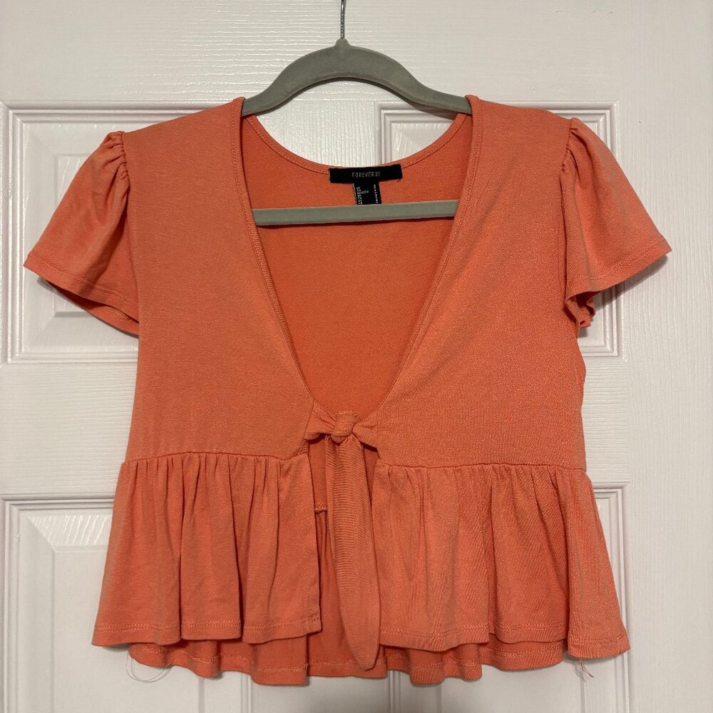 Coral tie-front shirt